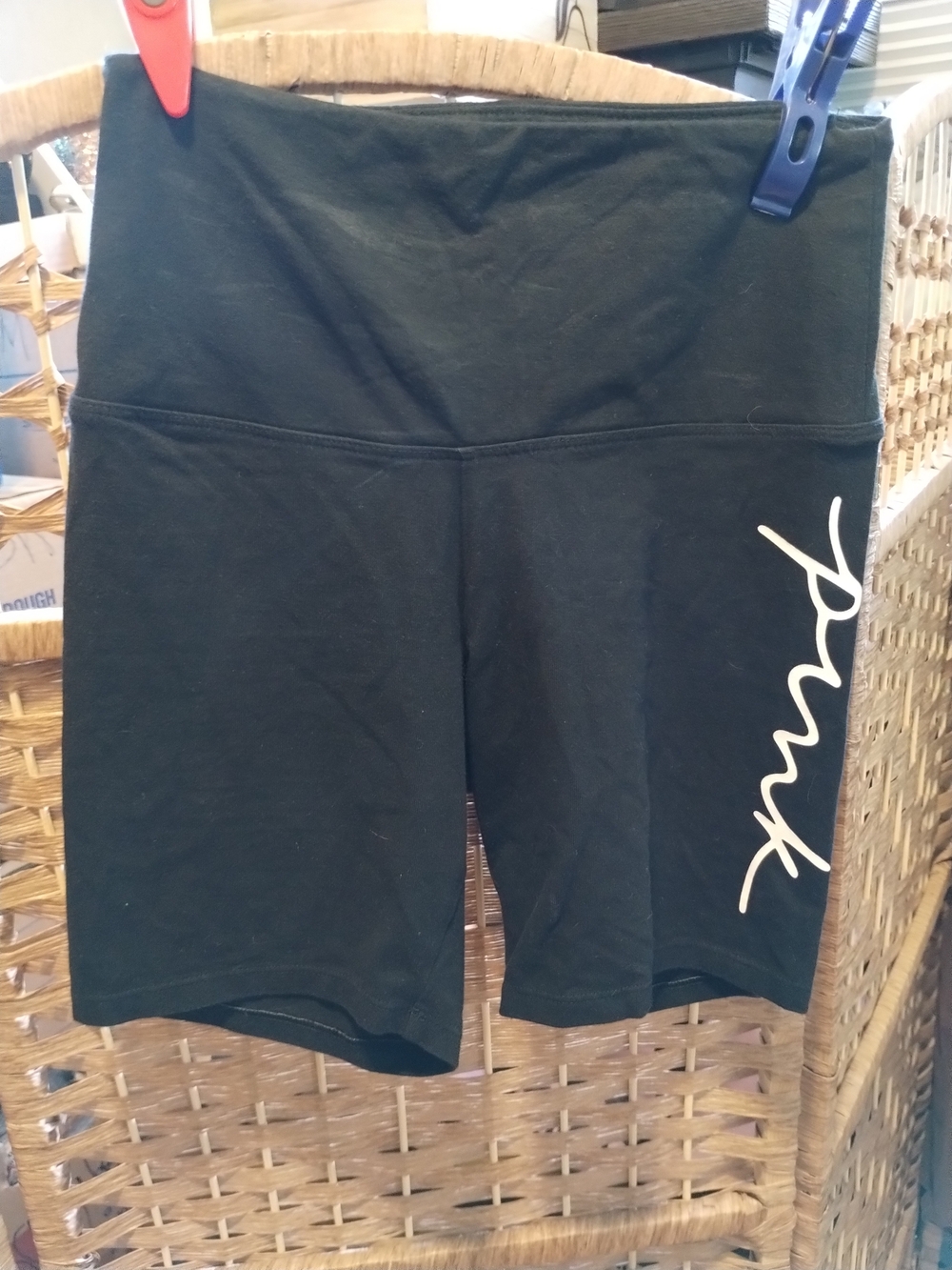 PINK Victoria's Secret Black High-Rise Bike Shorts with Side Script